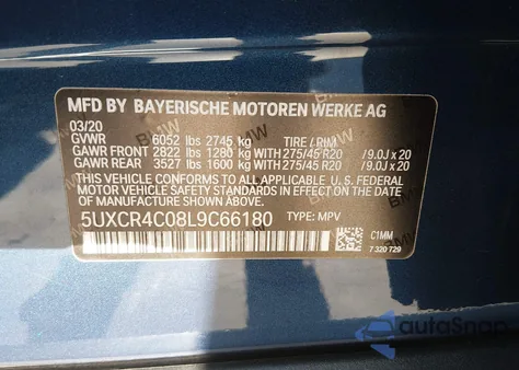 2020 BMW X5 Sdrive40I z USA, uszkodzony, nr VIN 5UXCR4C08L9C66180